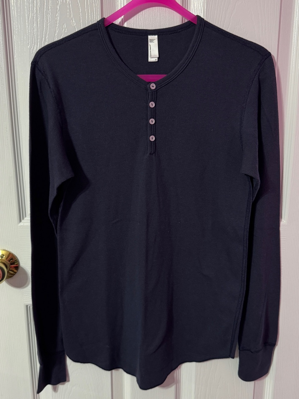 American Apparel Blue Long Sleeve Henley Shirt